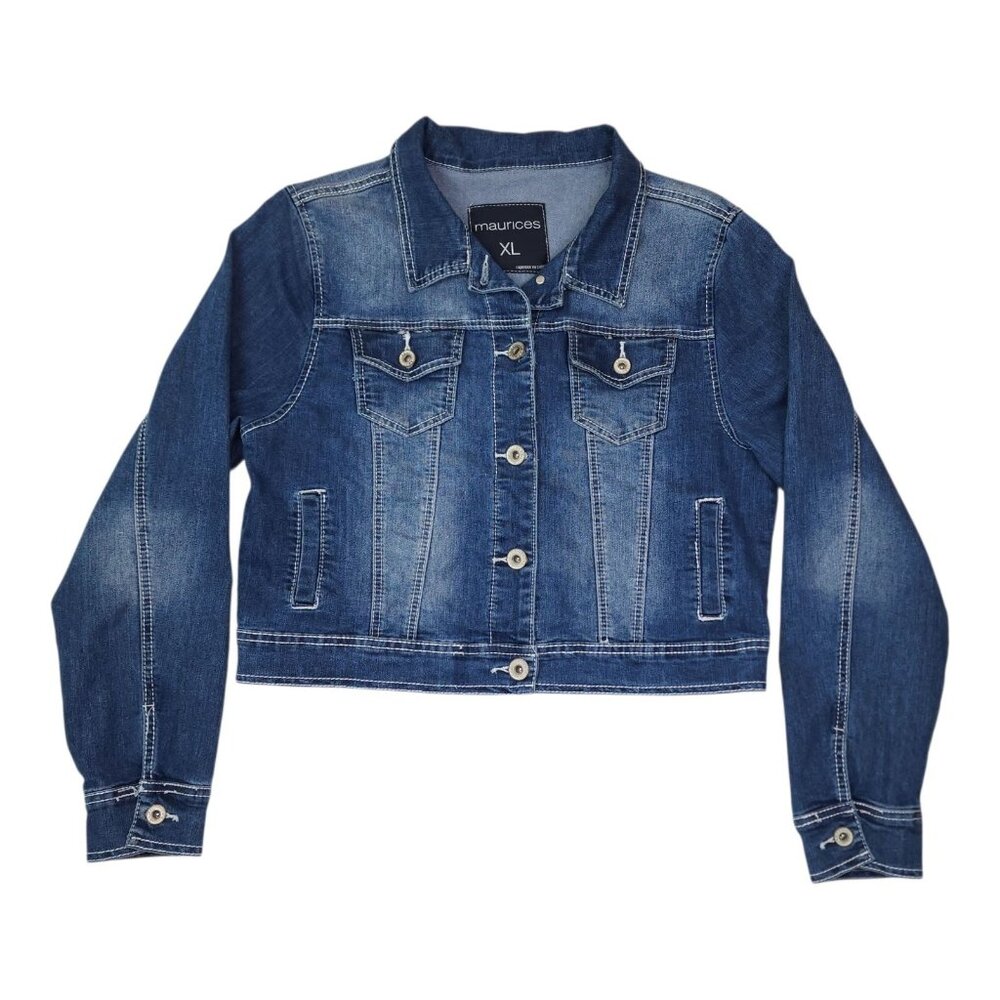 Maurices XL Blue Denim Stretch Jean Jacket Womens Classic Style